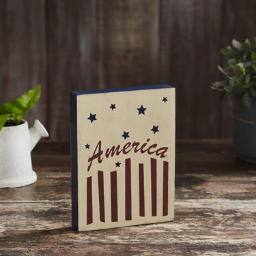 America Stars & Stripes Wooden Block 8x6x1.25 - The Fox Decor